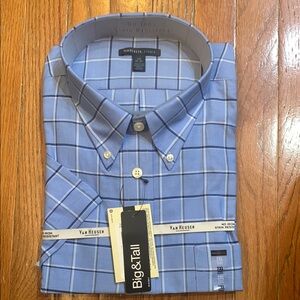 Van Heusen Blue Dress Shirt with Windowpane Pattern